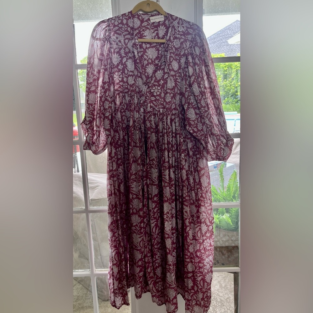 Daughters of India Red Smocked Sundress with Bishop Sleeves